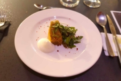 Baccalà, mais, zucchine alla scapece e insalatina