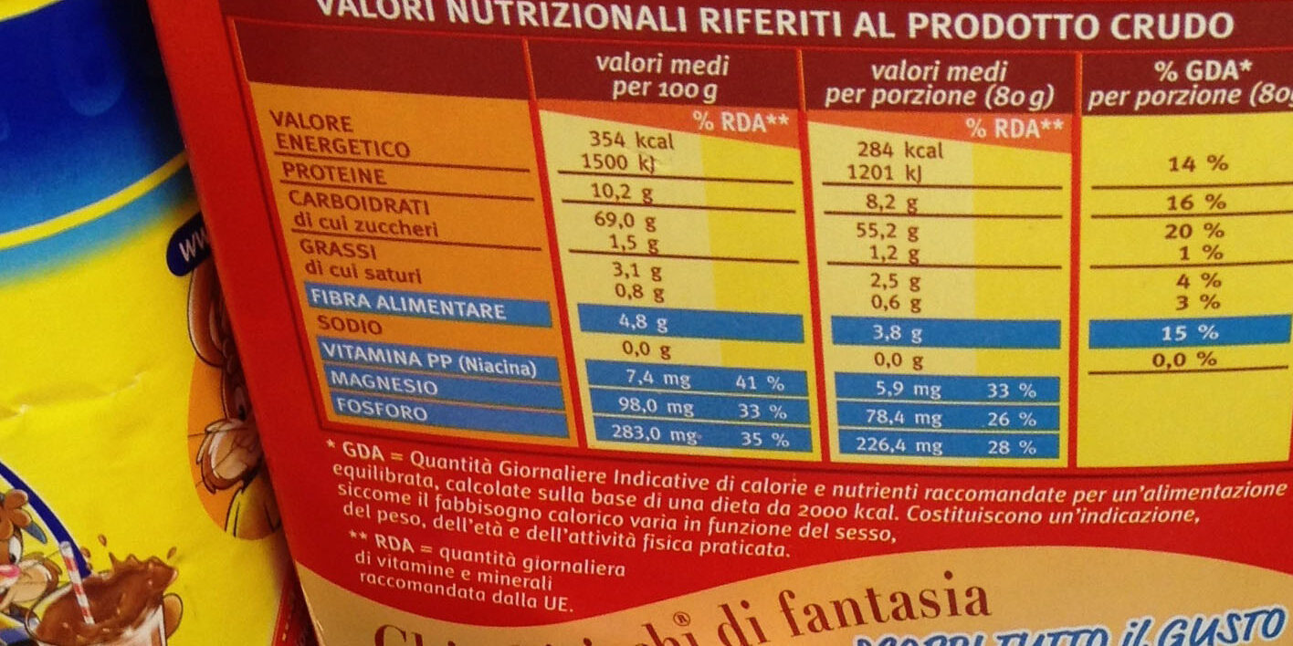 etichette nutrizionali