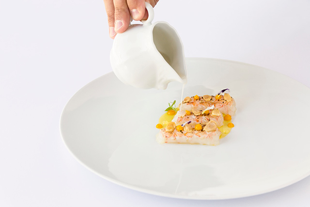 Scampo al miele_frutto della passione _ granita di mandorla