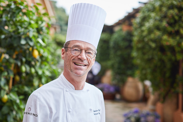 Lo chef Corrado Corti del Ristorante La Terrazza, Portofino. Luigi Taglienti ospite come chef per l'estate 2021