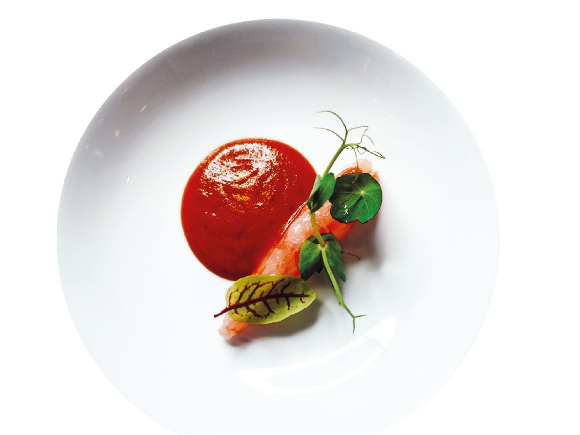 India: un piatto a base di gamberi dello chef Valerio Braschi del ristorante 1978 di Roma