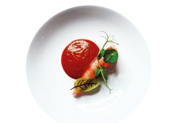 India: un piatto a base di gamberi dello chef Valerio Braschi del ristorante 1978 di Roma