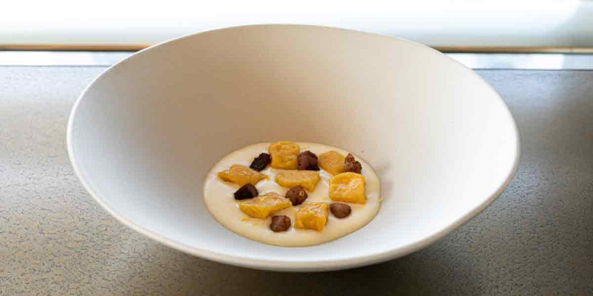 Ristoranti Armani Bamboo Bar Gnocchi di zucca, guanciale, Parmigiano liquido, limone Ristoranti Armani Bamboo Bar Gnocchi di zucca, guanciale, Parmigiano liquido, limone