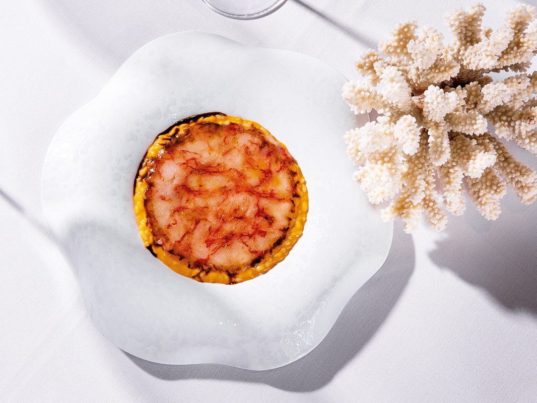 Riso riserva San Massimo mantecato all’olio di ‘nduja e gambero rosso di Mazara