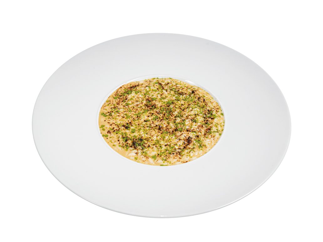 RISOTTO CON BURRO AL GINEPRO, ALLORO, LIQUIRIZIA E GIN