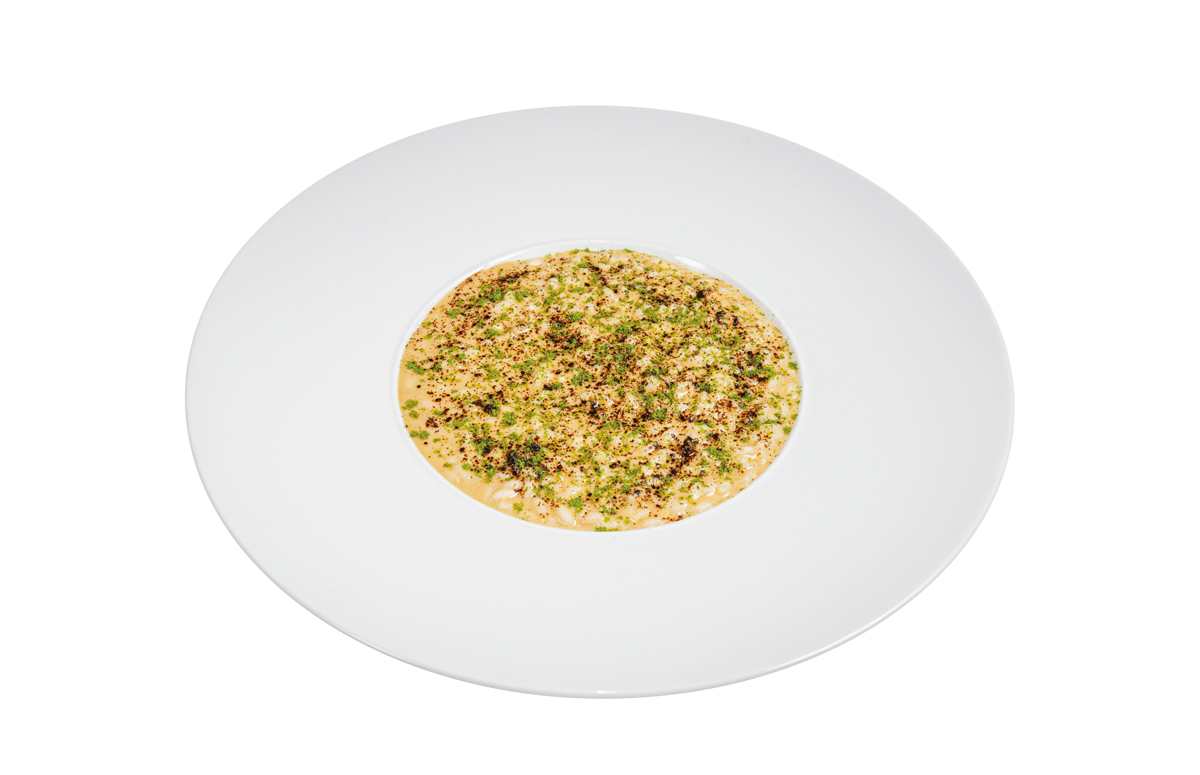 RISOTTO CON BURRO AL GINEPRO, ALLORO, LIQUIRIZIA E GIN