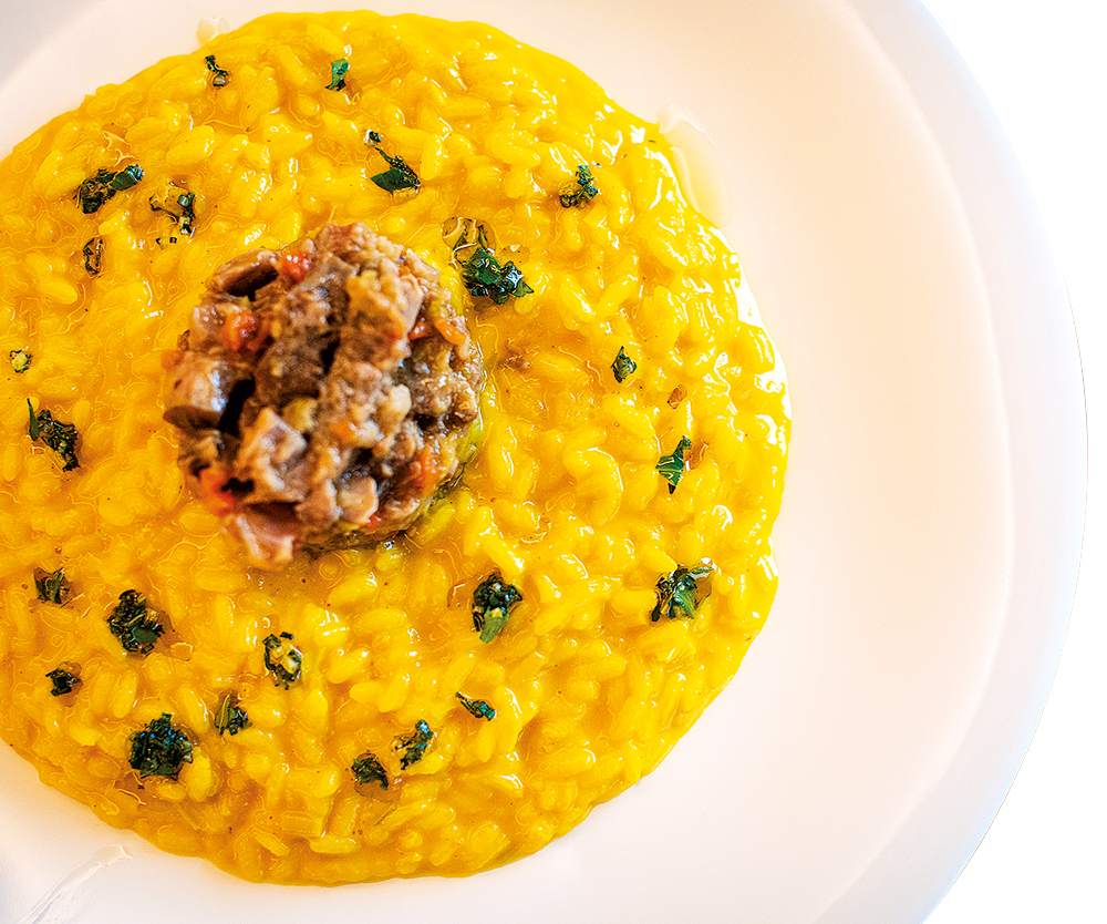 Carnaroli allo zafferano con ragù di ossobuco, chef Gianpiero Cravero