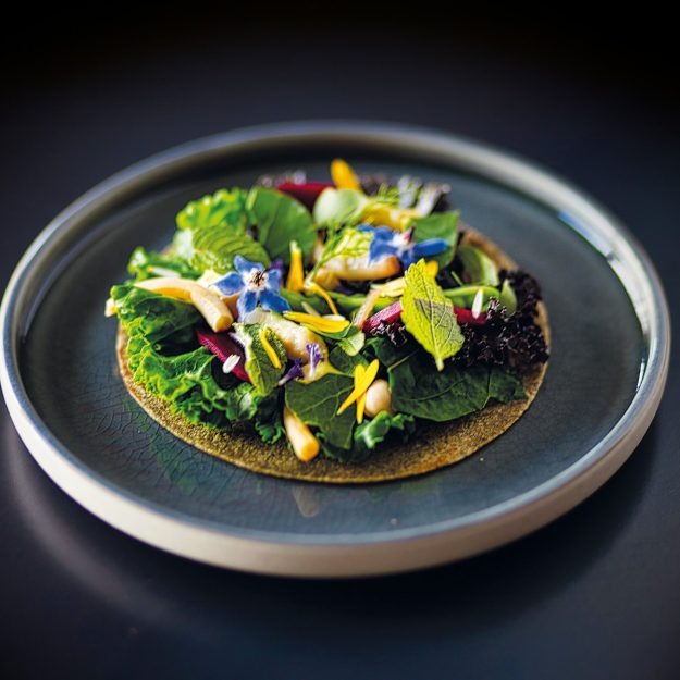 tacos con humus e verdure