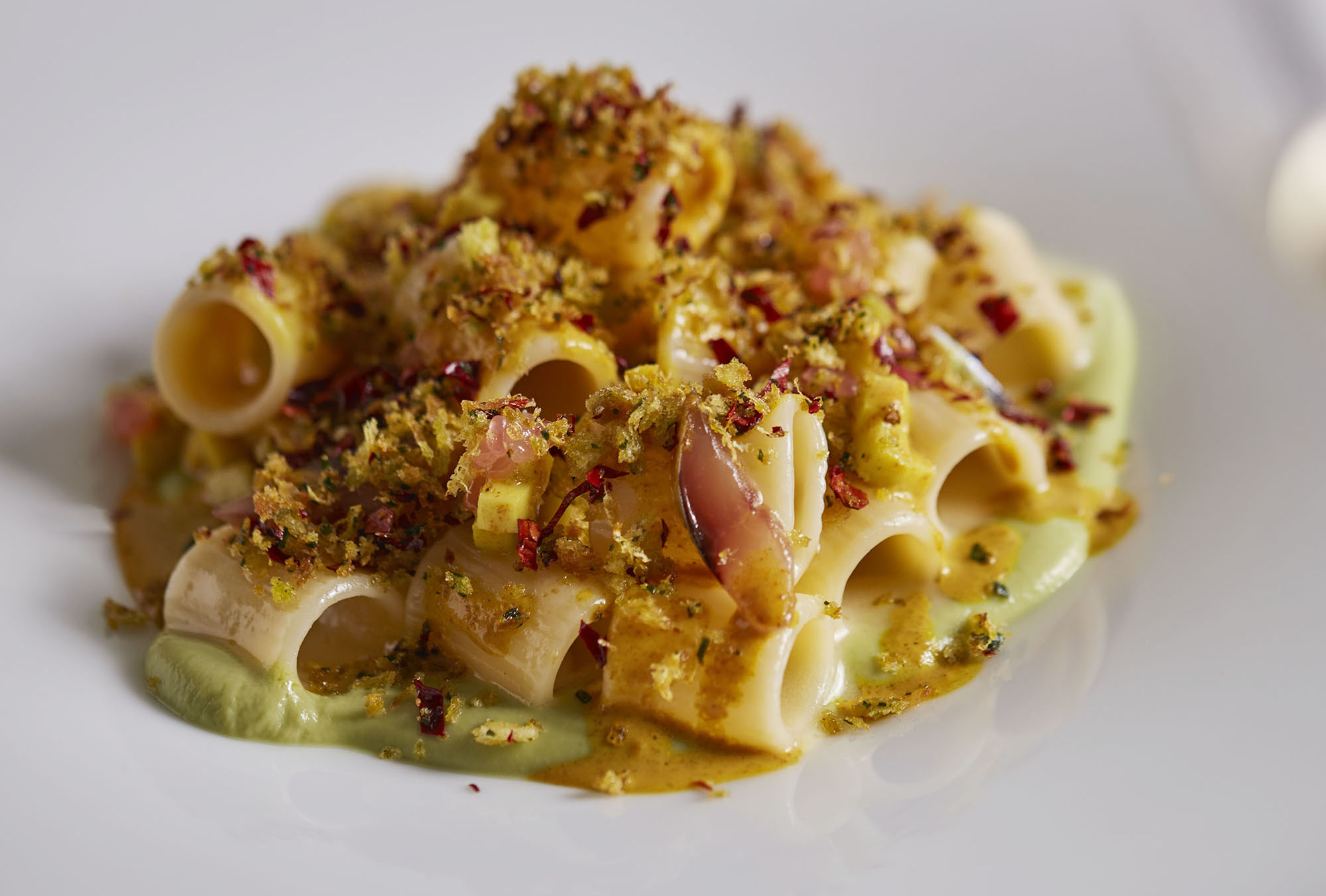 Mezze maniche, broccoli, acciughe, curry