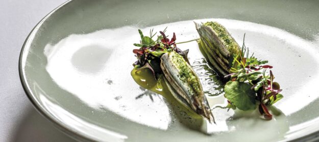 Alici marinate, patate nuove, misticanza, miele e aceto