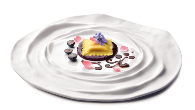 Scrigni© con “Gorgonzola DOP” e cioccolato Ruby con Mosto cotto di uva fragola e Namelaka al cioccolato