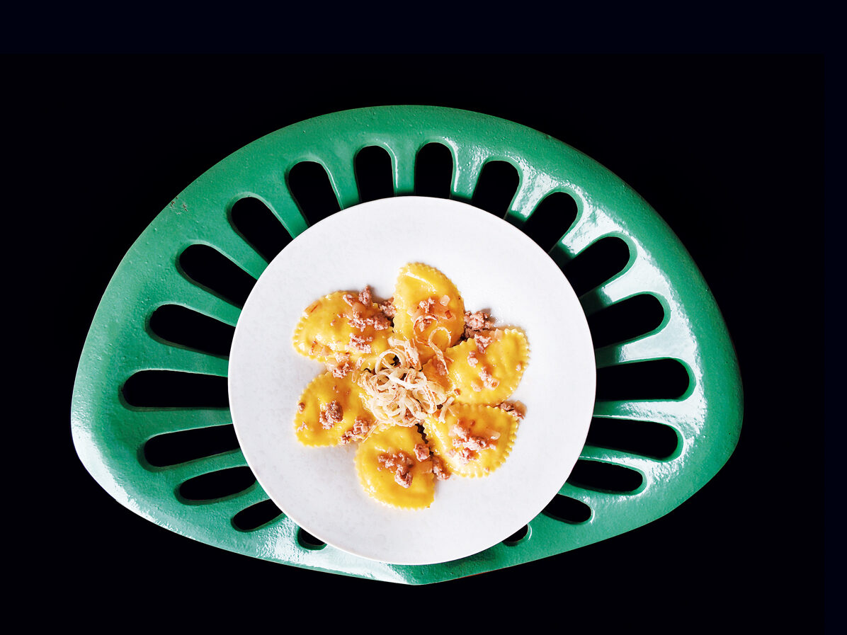 Raviolotti con polenta e montasio DOP al porto