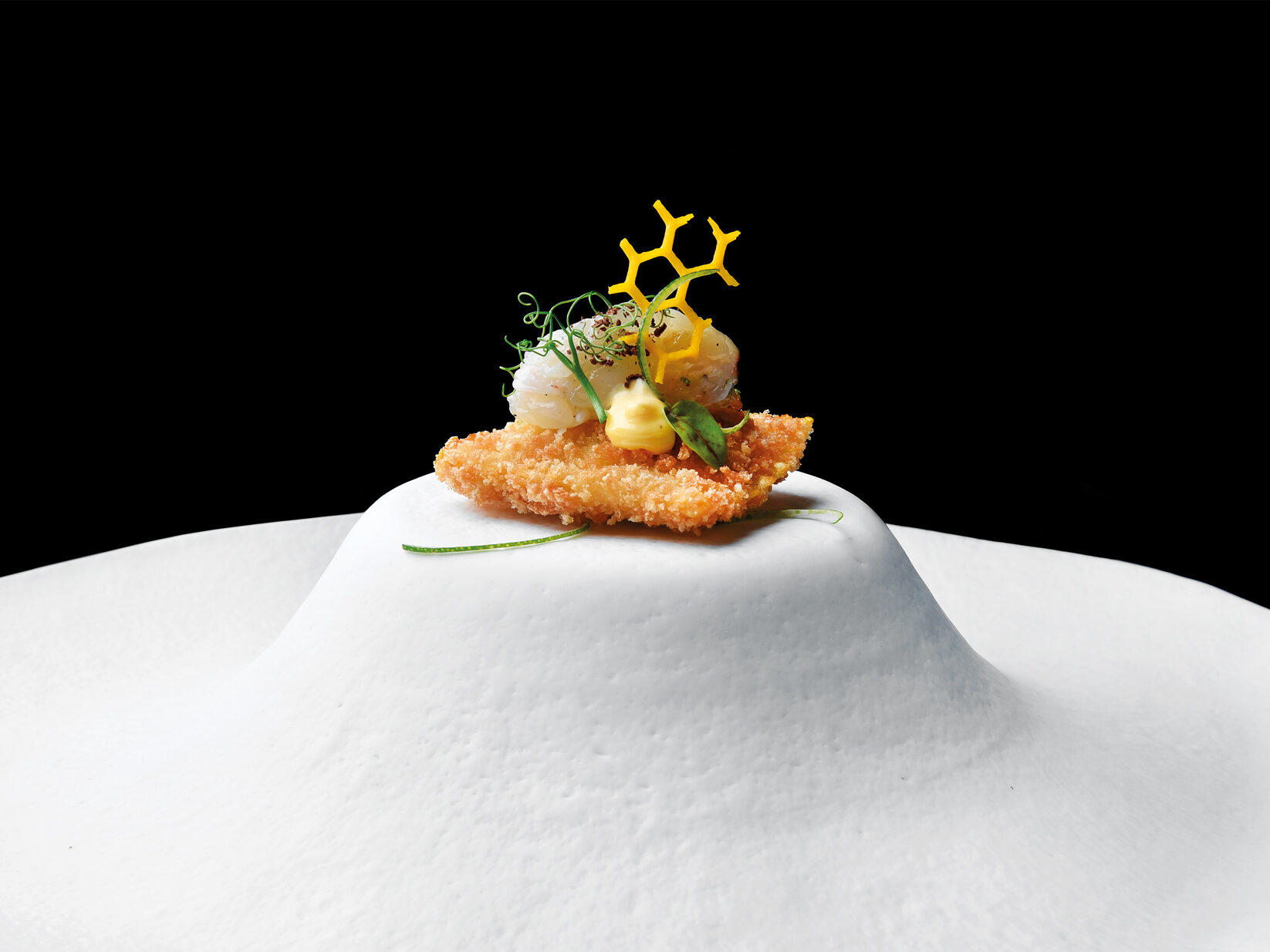Scrigni© con “Gorgonzola DOP” e cioccolato Ruby in crosta di panko, con tartare di scampo, lime e cioccolato fondente