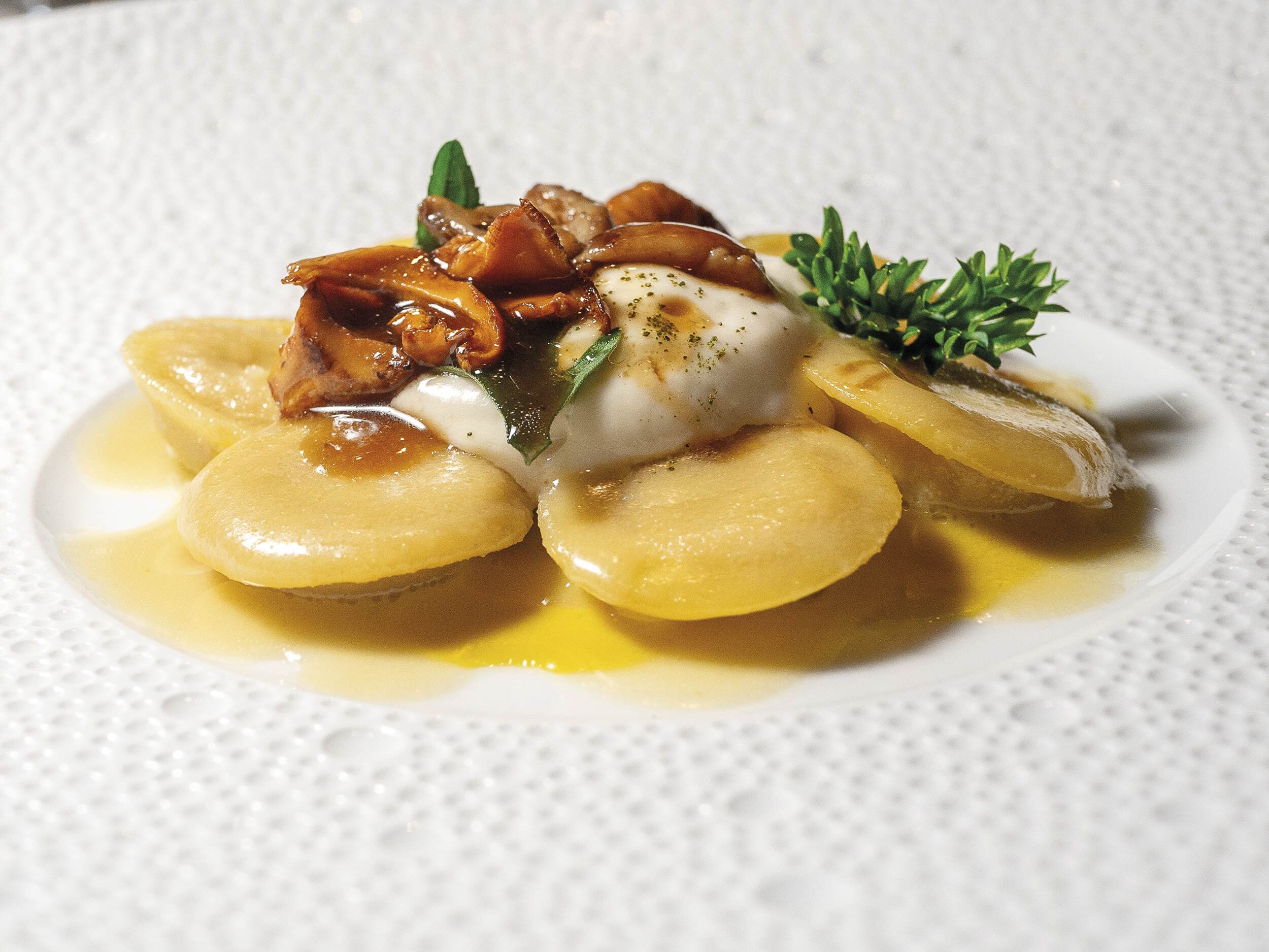 Ravioli del Plin con Agnello di Cuneo, caffè, Madera e funghi