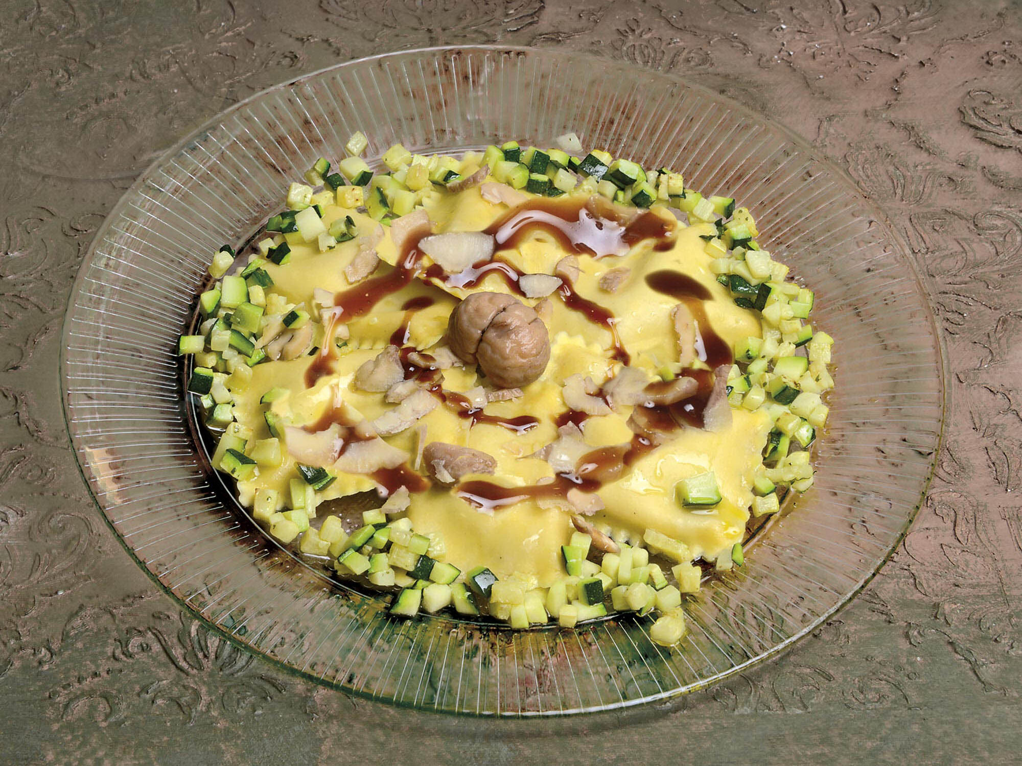 Bauletti® con funghi porcini e taleggio DOP alle castagne e zucchine trifolate