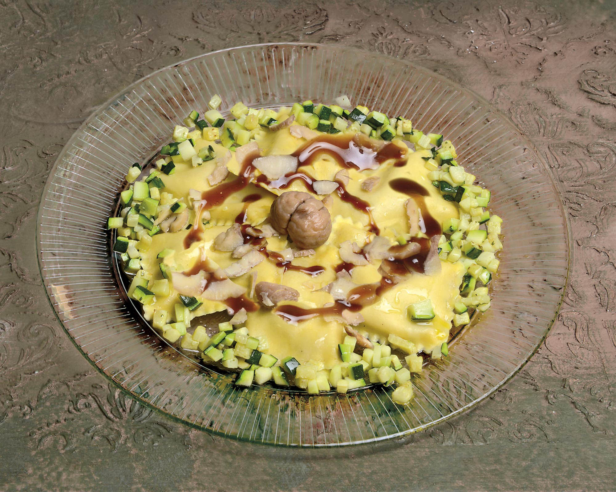 Bauletti® con funghi porcini e taleggio DOP alle castagne e zucchine trifolate