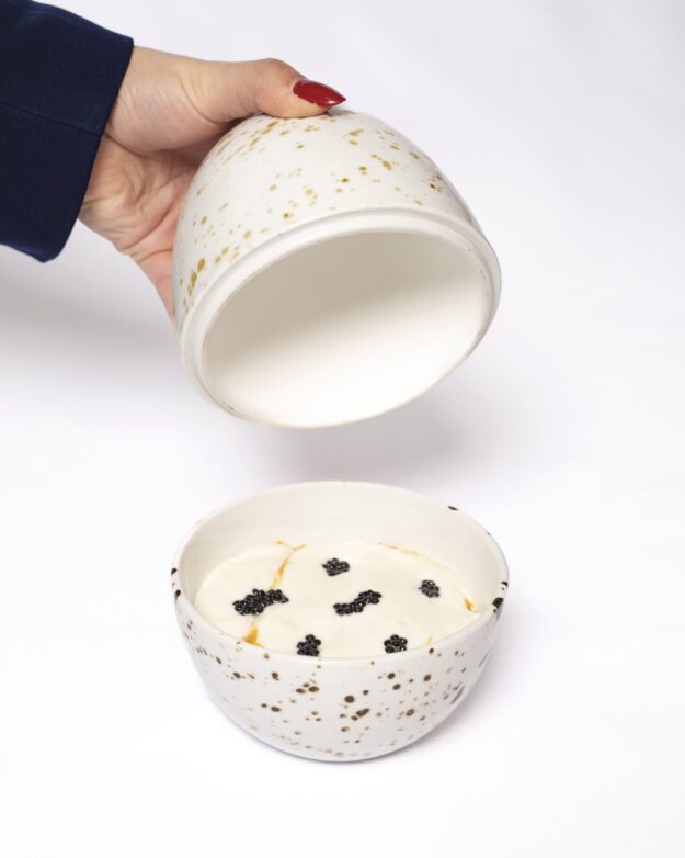 Uovo in dolce cottura 65° funghi, zucca e spuma di blu di bufala e tartufo