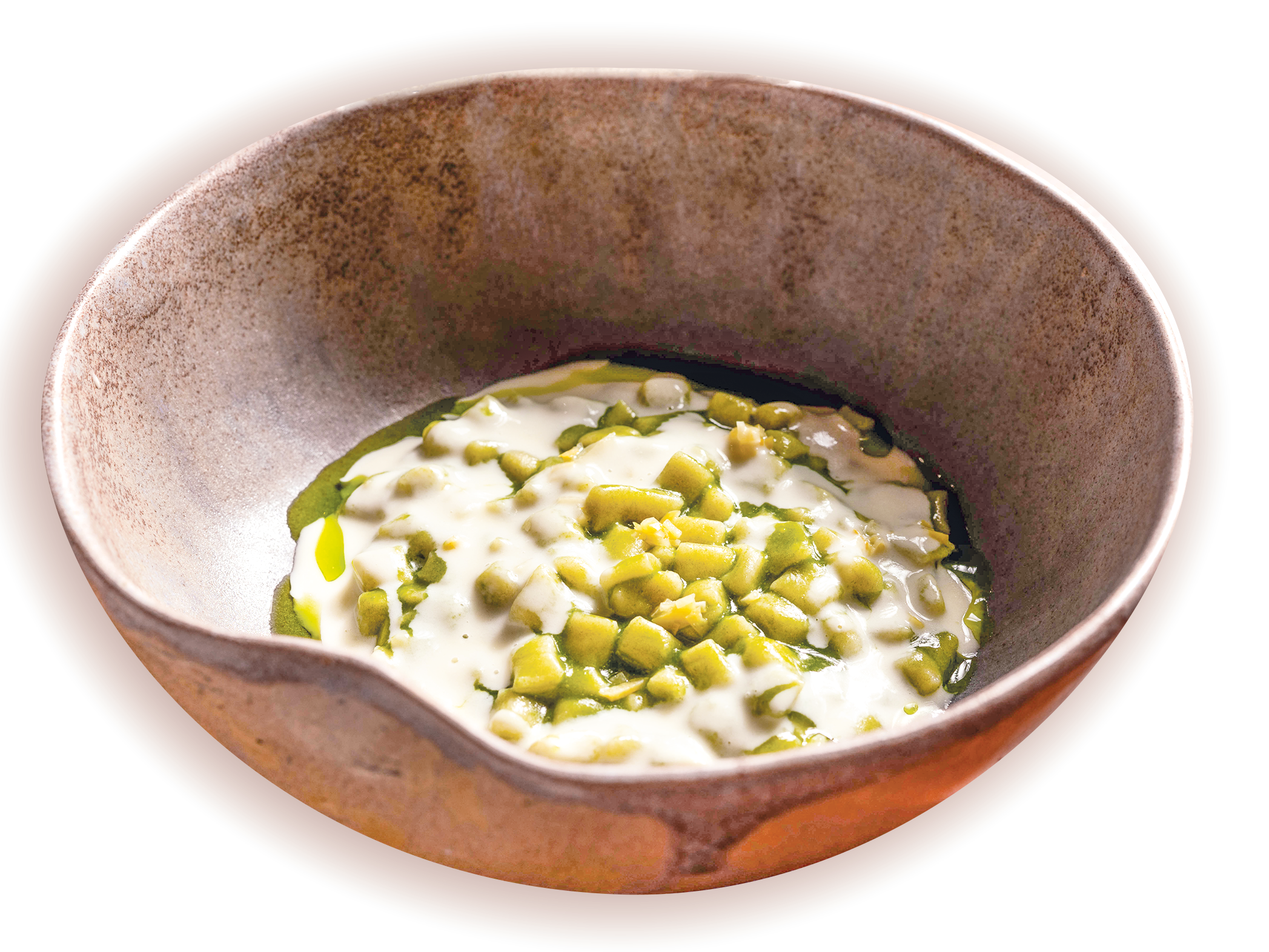 Gnocchetti, erbe di campo, stracchino di grotta e limone candito