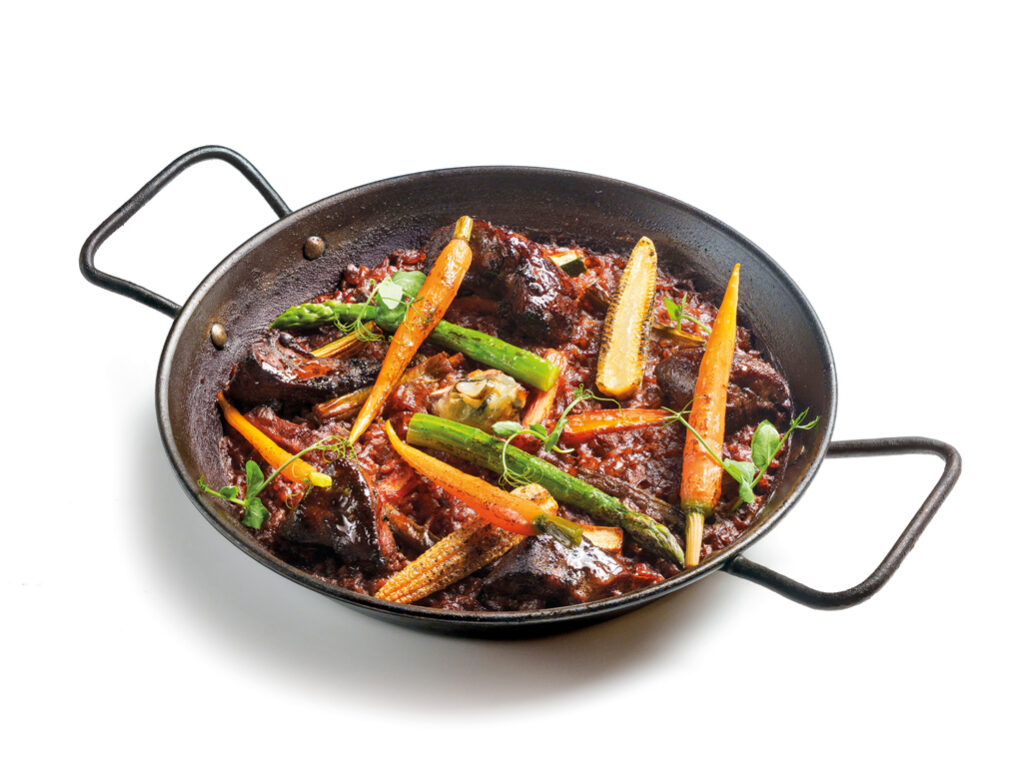 Paella con uova e fegato di ombrina